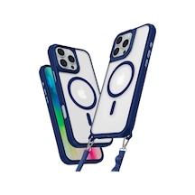 Apple iPhone 16 Pro Uyumlu Manyetik Magsafe Destekli Askı Aparatlı Darbe Emici Kılıf Lacivert