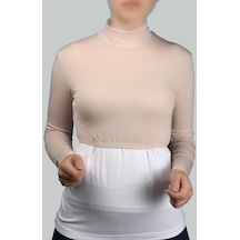 Altobeh Uzun Kol Balıkçı Yaka Boğazlı Likralı Penye Kadın Yarım Body Bej Antrasit