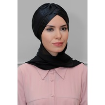 Hürrem Bone Siyah Pratik Hazır Geçmeli Tesettür Bone Fukuro Piliseli Tek Çapr (545491065) Siyah