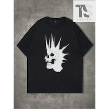 Startmore Grunge Punk Erkek Pamuk Kafatası Baskı Tişört Siyah