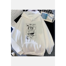 Jujutsu Kaisen Eyes Beyaz Kapşonlu Sweatshirt
