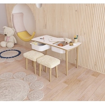 Montessori Çocuk Masası Oyun Masası Aktivite Masası Beyaz