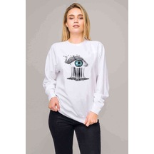 Mother Earth Save Mother Eyes Baskılı Beyaz Kadın Sweatshirt Mother Earth Save Mother Eyes Baskılı Beyaz Kadın Sweatshirt