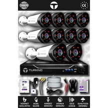 Turkno 10 Kameralı Galia 10 Dış Kamera Set 2 TB HDD Full HD Gece Görüşlü Güvenlik Kamerası Sistemi