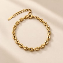 Çelik Gold Renk Rolo Zincir Model Erkek Bileklik Altın Rengi
