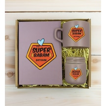 Bk Gift Kişiye Özel İsimli Dtf Baba Temalı Mat Gri Defter + Kahve Fincanı + Mum ye Seti-1