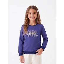Onloox Kız Çocuk Morcivert Kız Çocuk Morcivert Pamuklu Bisiklet Yaka Regular Nakış Baskılı Şardonlu Sweatshirt 5-10 Yaş Mor