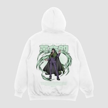 Unisex Beyaz Dragon Baskılı Hoodie Oversize Kapşonlu Sweatshirt Beyaz