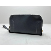 Deri Kumaş Füme Renk 17x10 Cm Takı-makyaj Fermuarlı Çantası