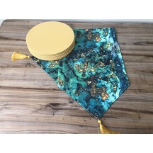Yeşil Gold Malakit Desenli Runner & Supla Sarı