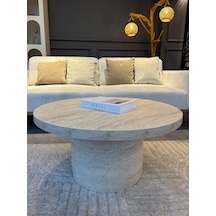 Most Rota Mermer Görünümlü %100 Mdf Bej Orta Sehpa 80 Cm. Çap Ev