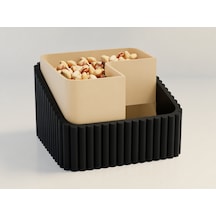 3d Baskı Fıstık Kasesi - Çift Hazneli Kabuk Ayırıcı Sunum Kasesi - Siyah Bej Çok Renkli