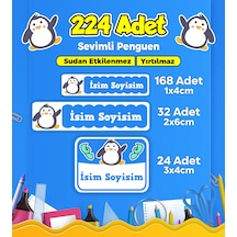 Sevimli Penguen Temalı Okul Kreş Kişiye Özel İsim Etiket Seti - Model 99 Çok Renkli