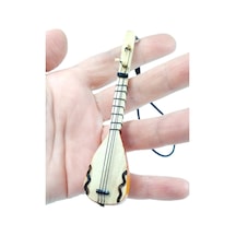 Ahşap Küçük Bağlama Dikiz Ayna Süsü El Yapımı Hediyelik Aksesuar 10 Cm, Minyatür Saz