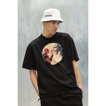 Deadpool X Venom Baskılı Unisex Tişört, Oversize Marvel Film Kara Siyah