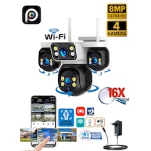 Hieasy 8mp 4 Kameralı Wifi 16x Zoom Hieasy Gece Görüş Çift Yönlü Ses Uzaktan İzleme Kişi Takibi Türkçe Es-5804