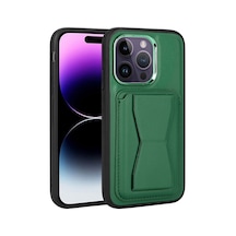 Zore İphone 14 Pro Uyumlu Kartlıklı Standlı Pu Deri Ogaa Memo Kılıf-koyu Yeşil