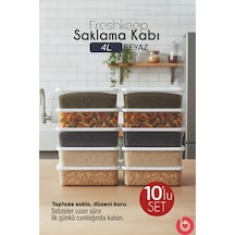 10'lu Saklama Kabı 4 Litre Derin Dondurucu Mikrodalga Uyumlu Ekru