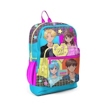 Coral High Kids Gri Mavi Pembe Anime Desenli Dört Bölmeli Okul Sırt Çantası 23737