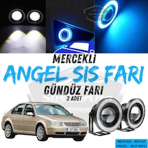 Vw Bora 1998-2006 Uyumlu Üniversal Mercekli Angel Sis Farı Metal Su Geçirmez 76 Mm Buz Mavi Halkalı Gündüz Farı Angel Eyes 2 Adet