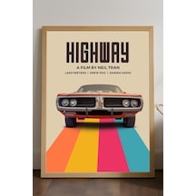 Highway Doğal Ahşap Çerçeveli Poster, Dekoratif Seyahat Duvar Tablosu