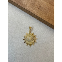 925 Ayar Gümüş Gold Renk Güneş Kolye Ucu