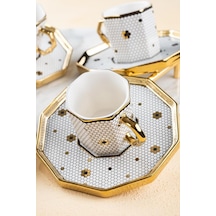 Acar Sedwick Petek Desen Gold Yaldız 90 Ml 6 Kişilik Porselen Kahve Fincanı Takımı 0202