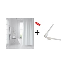 Banyo Perdesi Beyaz 1x180x200, Perde Borusu Askı Aparatı Köşe Boru Beyaz Hediyeli, Duş Perdesi Seti Çok Renkli