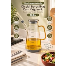 Porsima Yh009-d02 Metal Kapaklı Vakumlu Ölçekli Borosilikat Cam Yağdanlık - Sızdırmaz Yağlık Sirkelik 800ml Diğer