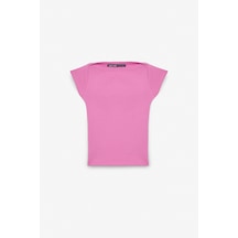 Grimelange Noemı Kadın Balerin Yaka Kısa Kol Slim Fit Ribanalı Pembe Bluz Pembe