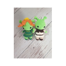Amigurumi Örgü Oyuncak Shrek Ve Fiona Anahtarlık Yeşil