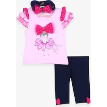 Breeze Kız Bebek Tayt Takım Balerin Baskılı Bandanalı Pudra (6 Ay-2 Yaş)