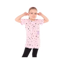 Toontoy Kız Çocuk Baskılı Regular Fit Bisiklet Yaka Kısa Kollu Fırfırlı Elbise - A Pileli Pembe