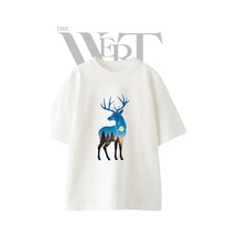 Thewert Geyik Ay Orman Tasarım Baskılı Ünisex Beyaz Oversize T-shirt