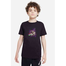 Space Unicorn Baskılı Unisex Çocuk Siyah T-Shirt