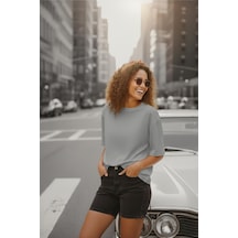 Mily Kadın Oversize Basic Bisiklet Yaka Pamuklu T-shirt Rahat Kesim Unisex Sevgili Kombini Gri
