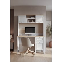 Taiga Raflı Çalışma Masası 121x185x65 Cm Buz Gri - Retro Tasarım Açık Kahverengi