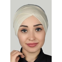 Altobeh Çapraz Dış Kadın Tesettür Bonesi Penye - Krem