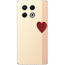 Tecno Spark 30 Pro Uyumlu Krem Zeminli Kırmızı Kalp Baskılı Silikon Kılıf Renkli
