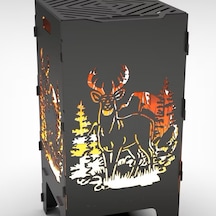 Portatif Ateş Çukuru Ve Mangal Herbir Tarafı Geyik Desenli Izgara