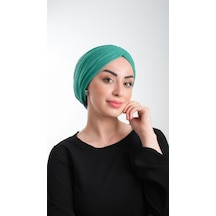 Petrol Yeşili Pratik Hazır Geçmeli Tesettür Bone Fukuro Simli Büz Çok Renkli