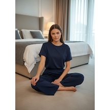 Mihra Kadın Oysho Bisiklet Yaka Kısa Kol İnce Pijama Takımı 20102l - 1 Adet Lacivert