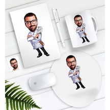 Kişiye Özel Bay Chef Karikatürlü Defter Kalem Kupa Mouse Pad Seti-3