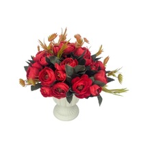 Yapay Çiçek Krem Antik Saksıda Kırmızı Erengül 23cm