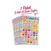 Renkl Hologram Emoji Sticker Seti 5li A5 Toplam 250 Adet Çok Renkli