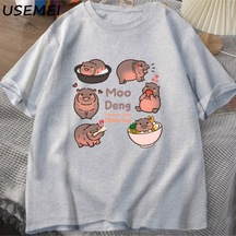 Flood Of Style Tayland Yılında Moo Deng Bouncy Domuz Bebek Hippo Khao Kheow Açık Hayvanat Bahçesi T-shirt Ko Gri