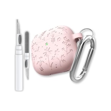 Airpods 4. Nesil Uyumlu Çiçek İşlemeli Premium Silikon Kulaklık Kılıfı Ve 3'ü 1 Arada Bluetooth Kulaklık Temizleme Kalemi Seti Pembe