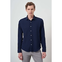 Morven Erkek Lacivert Gofre Trend Desenli Dynamic Fit İtalyan Yaka Gömlek 25ms004023200 Lacivert