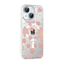 Joko Apple iPhone Uyumlu  14 Uyumlu Floral Magsafe Kapak - Pembe