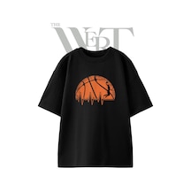 Thewert Basketball Dunk Tasarım Baskılı Ünisex Siyah Oversize T-shirt